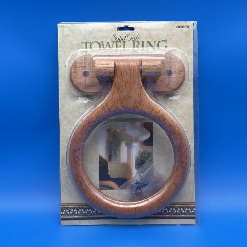Vintage Solid Oak Wood Bathroom Towel Ring Holder Cottagecore 6.75